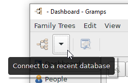 Connect to a recent database - icon drop down on toolbar