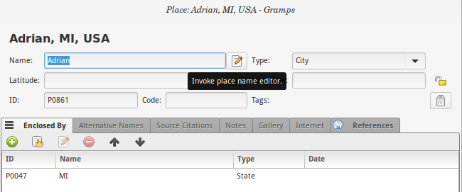 New place Editor with Place name edition