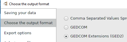 "GEDCOM Extensions (GED2)" option selected in Export_Assistant